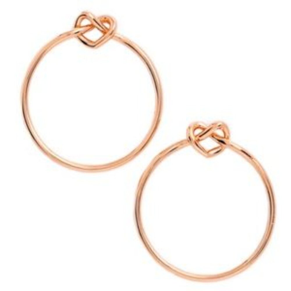 Kate Spade Love Me Knot Rose Gold Plate Heart Hoop Earrings.